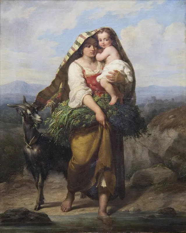Italienische Landfrau mit Kind und Ziege - Louis Brüls - 1865