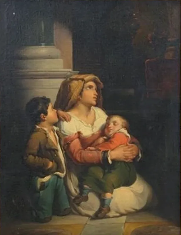 Frau mit zwei Kindern - Louis Brüls - 1871