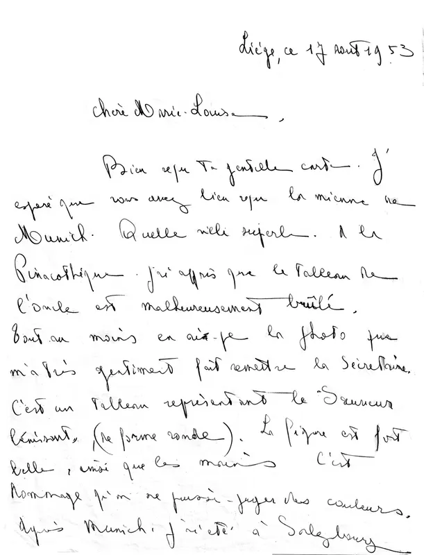 Notiz von Jacques Dufrasne vom 17. August 1953