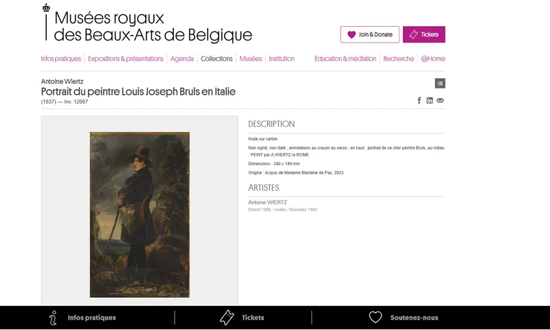Eintrag der Royal Museums of Fine Arts of Belgium zum Wiertz-Porträt von Louis Brüls